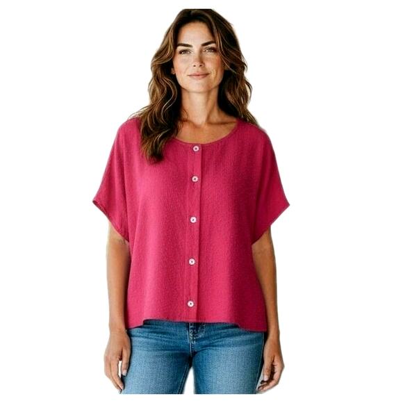 Bryn Walker Bessie Shirt Size XXL Lantana Pink Button Front Lagenlook NEW NWT - Picture 1 of 16